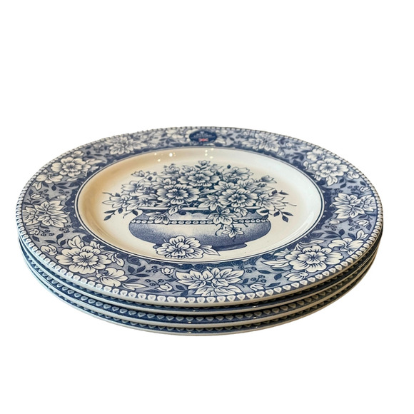 ROYAL STAFFORD Fine Porcelain 11in Dinner Plates Set of 4 Blue White Floral NEW - Picture 10 of 12